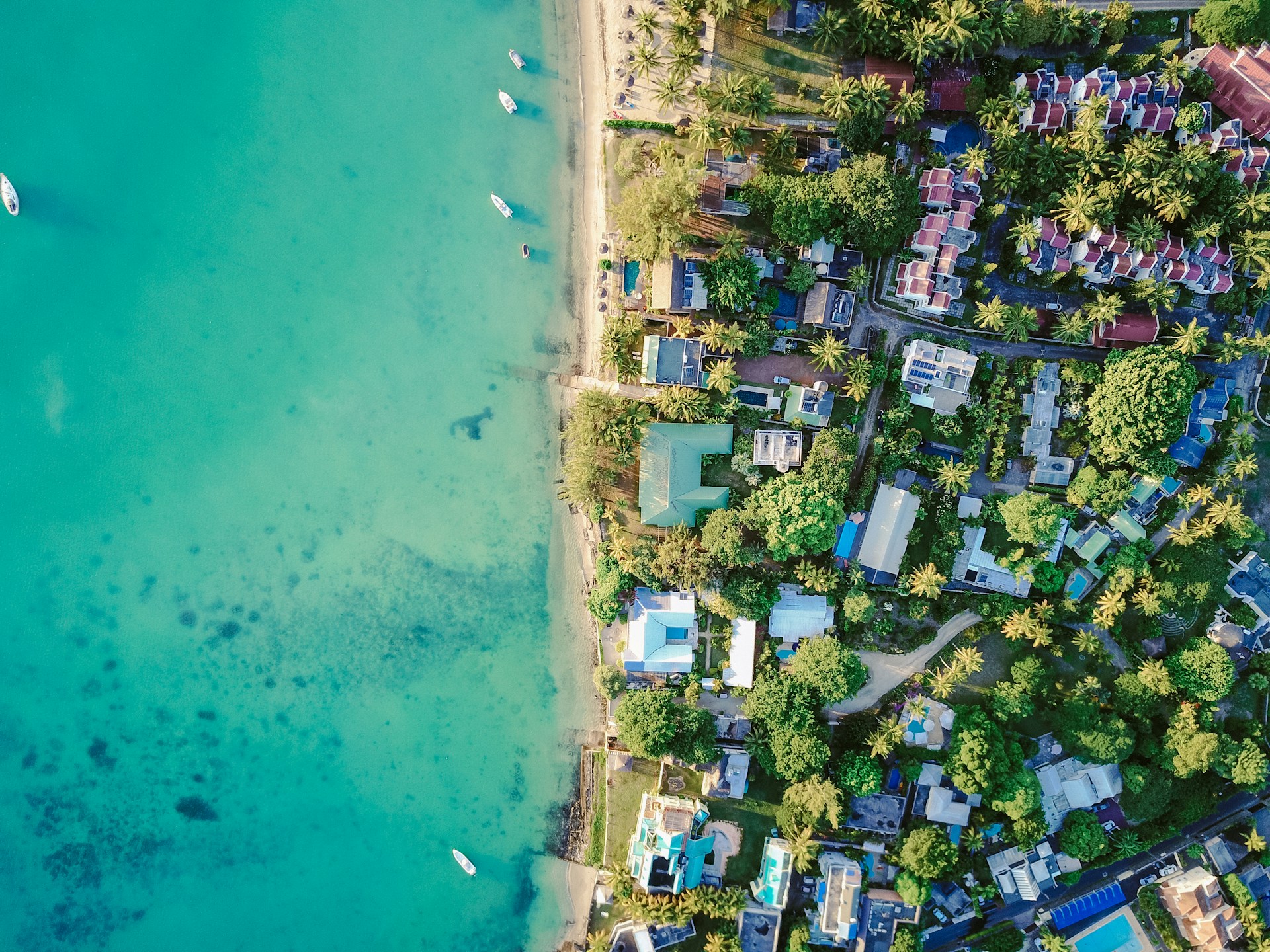 high-angle photography of houses near body of water