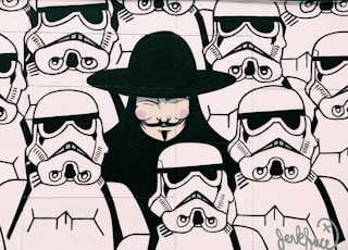 painting of Guy Fawkes and Star Wars Stormtroopers