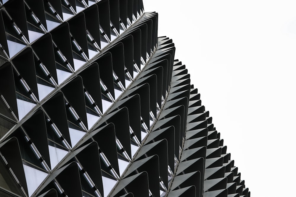 Black and white shot of clear sky and modern futuristic building architecture in Adelaide