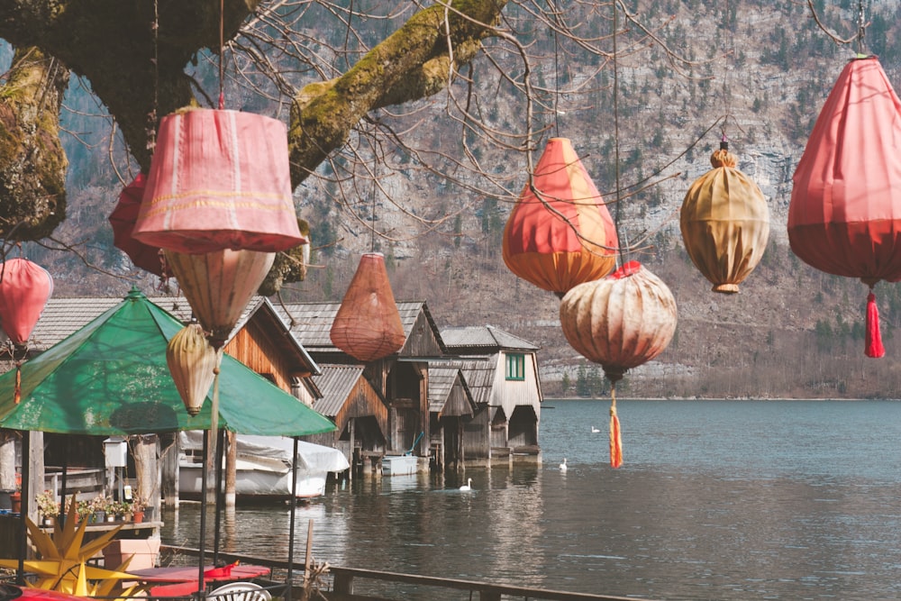 paper lanterns hanging on trees during daytime