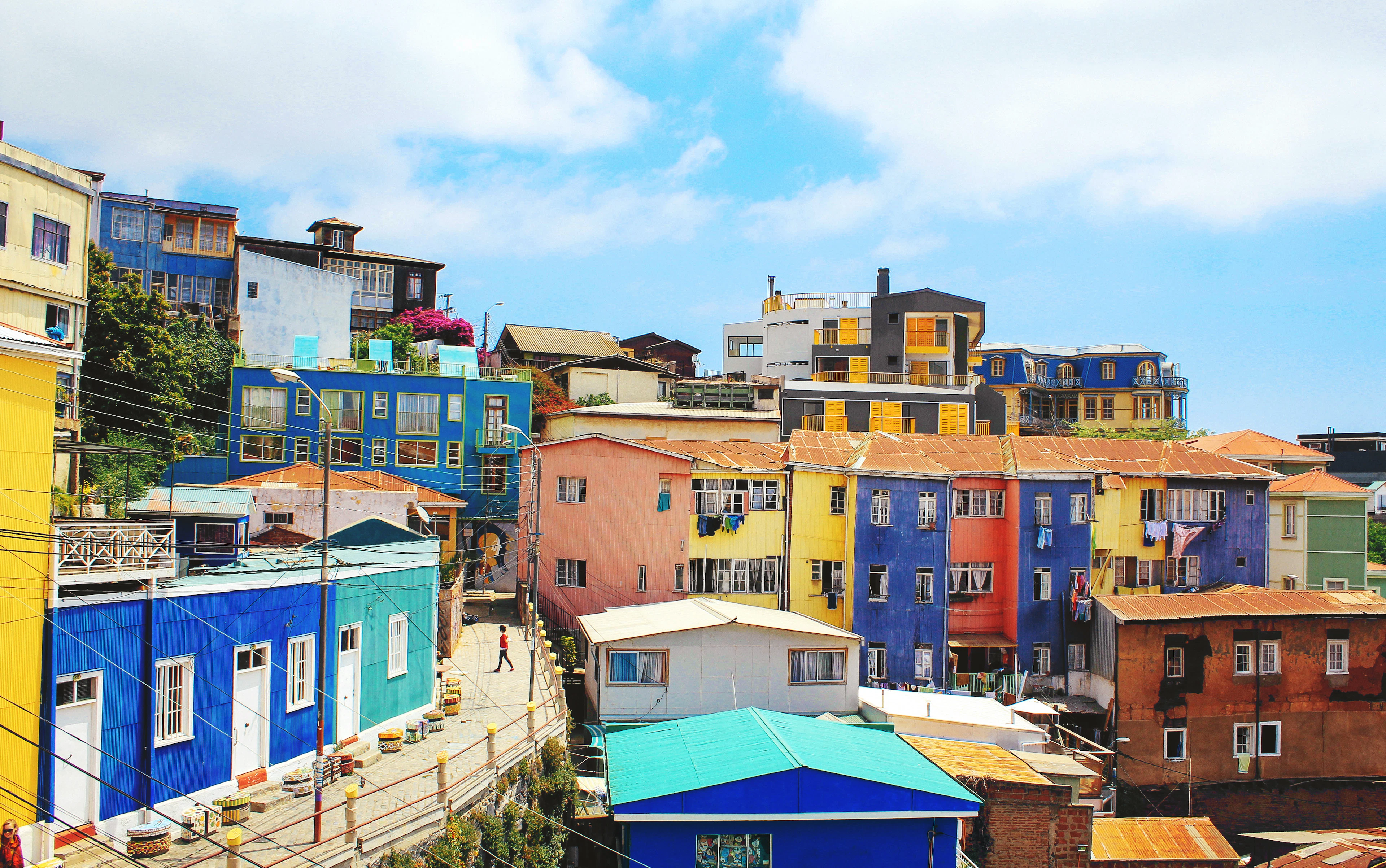 Painted houses on one of Valparaíso's hills, Chile
