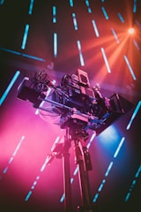 low angle photo of black and gray video camera