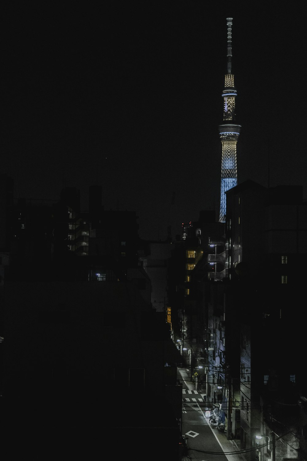 a very tall building lit up at night