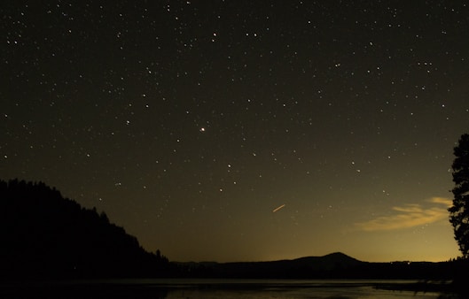 A serene night sky filled with twinkling stars over a calm landscape.