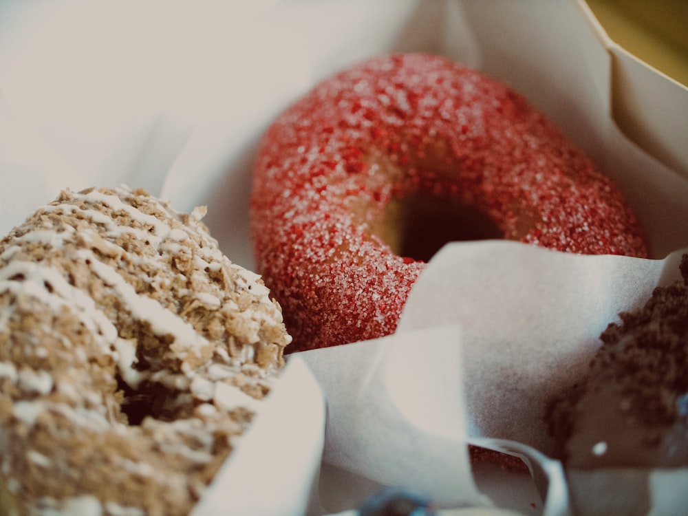 red and white doughnuts