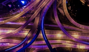 aerial photography of roads during nighttime