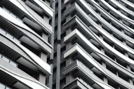 Close-up of architectural details on a luxury condominium facade.