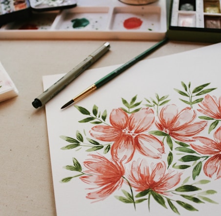 red petaled flower painting