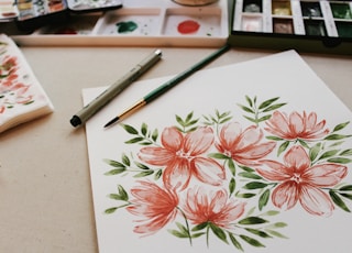 red petaled flower painting