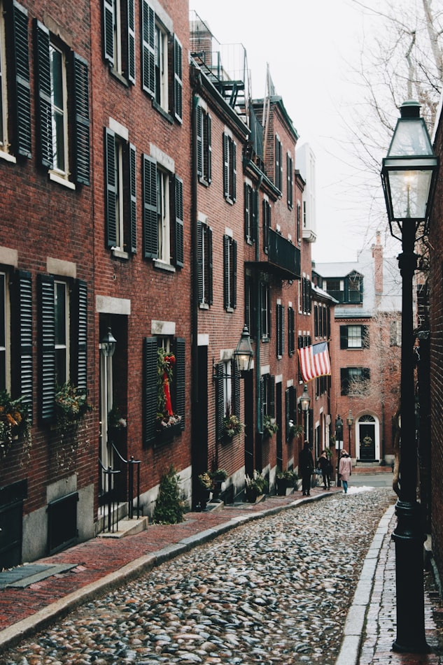 A cobblestone street in Boston, MA