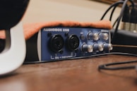 Prototype audio interface connected to a laptop running embedded software.