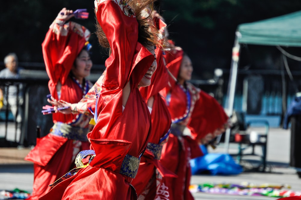 women's red and blue traditional dress