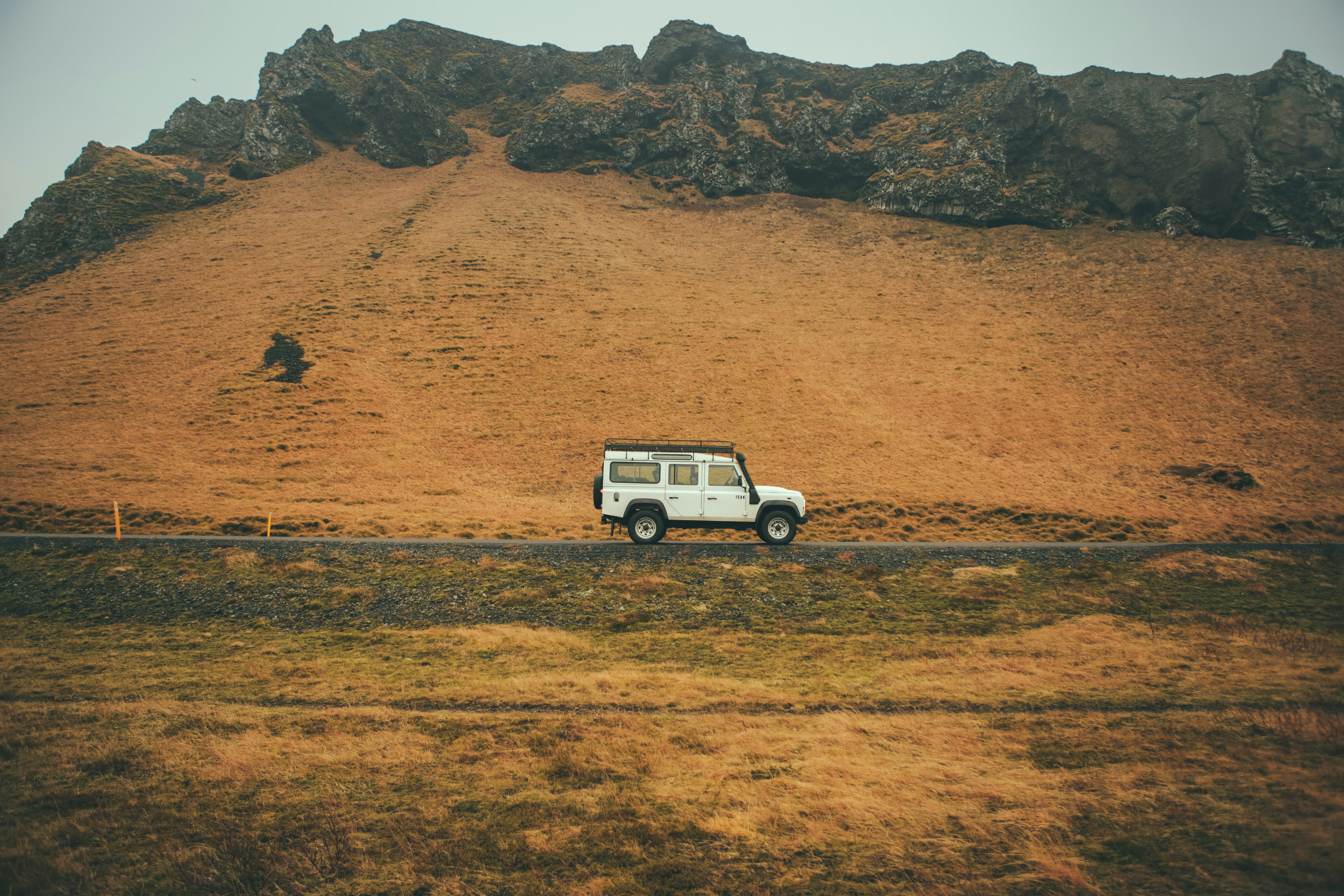 SUV travelling in a deserted place