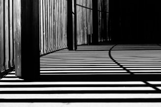 pillar of building shadows grayscale photography