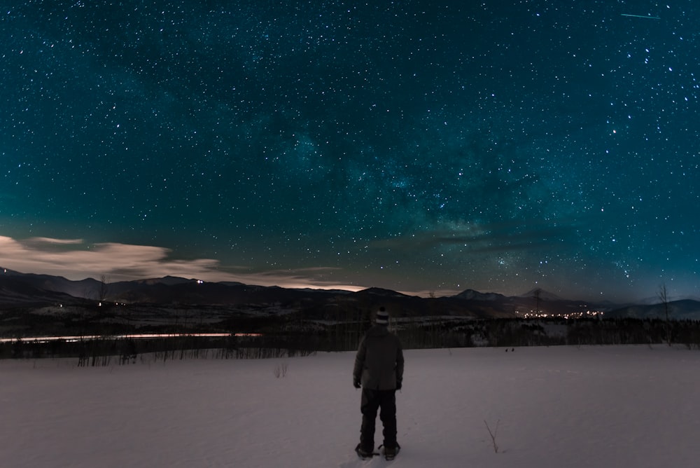 man standing on snow covered area