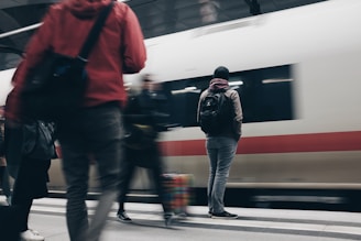 people standing beside train