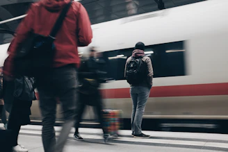 people standing beside train