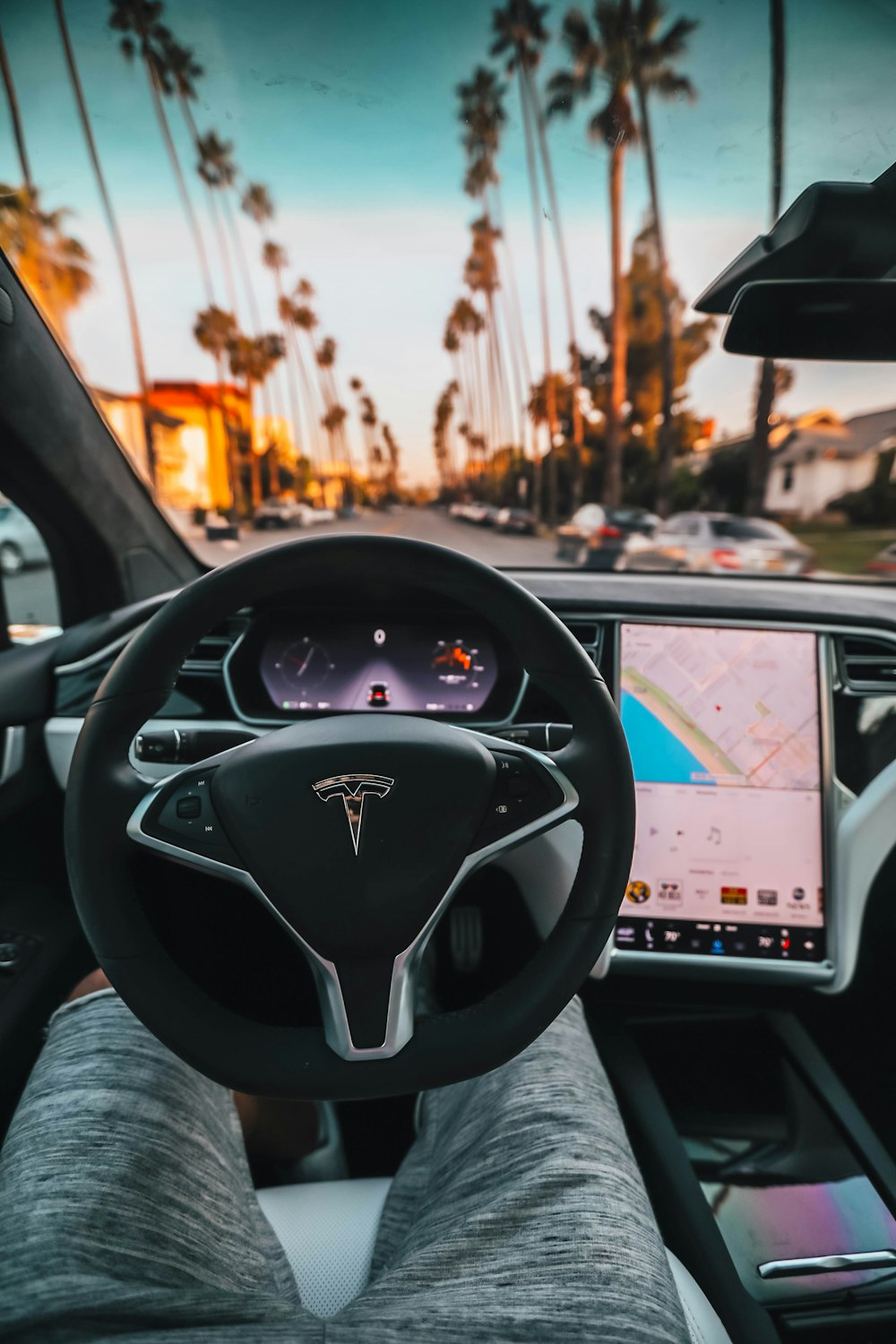 vista interna dell'auto Tesla