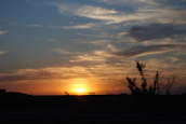 Sunset casting warm light over an expansive oilfield landscape.