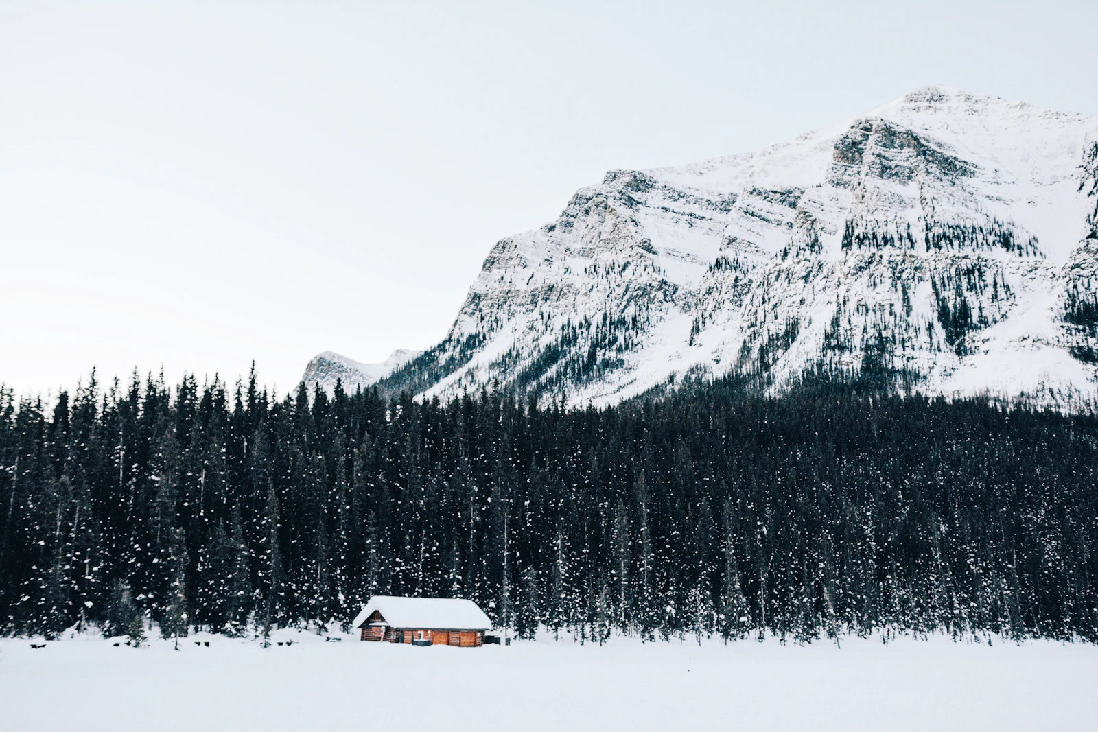 Simple timber ski chalet in the Canadian snow