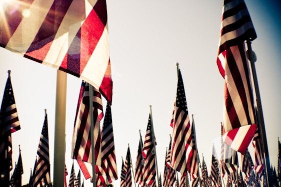 The American flag waving gently outside Freedom Health Center of Minnesota, bathed in warm sunlight.