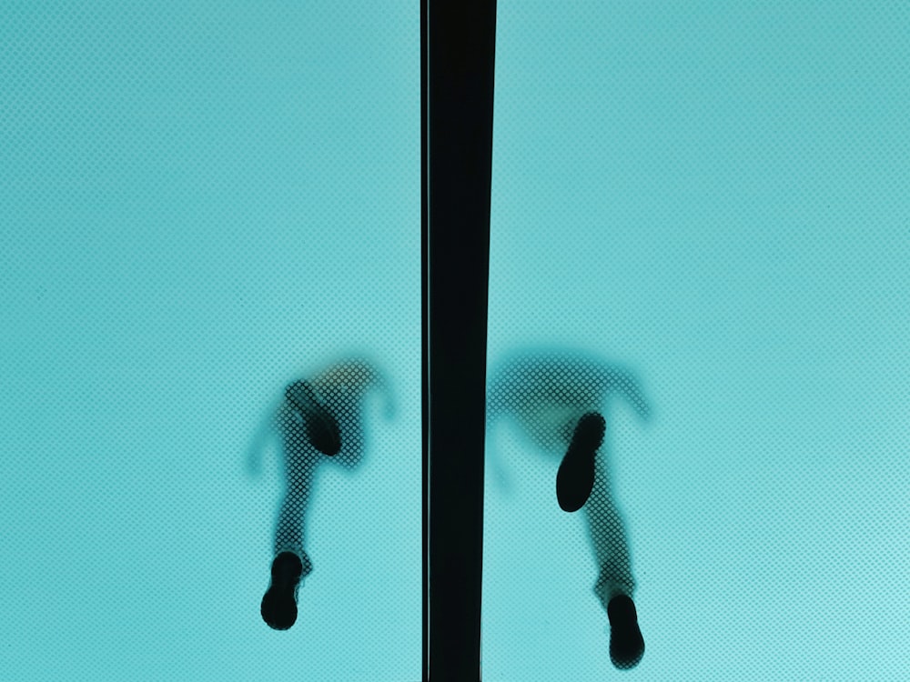 Fotografía de ángulo bajo de dos personas caminando en piso de vidrio
