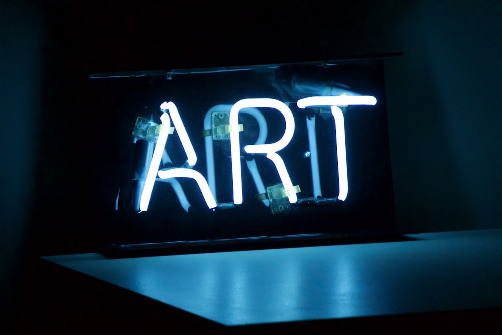 blue Art neon sign turned on