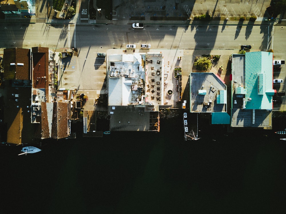 aerial photo of buildings near road during daytime