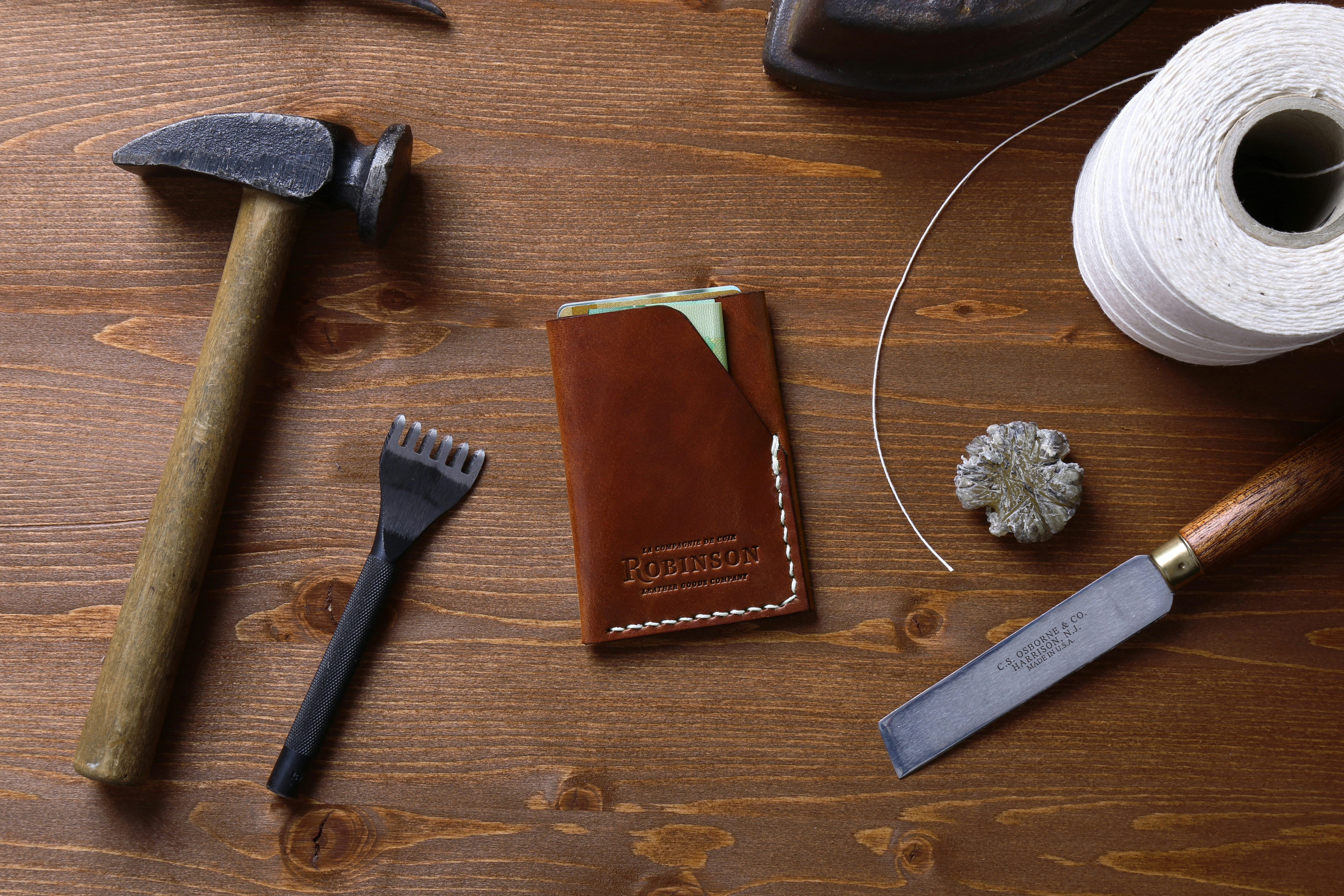 This slim wallet is for the every day life, biker, minimalist or hikers.\r
\r
Robinson Company is a family-owned business where we handcraft small batches of leather goods.
