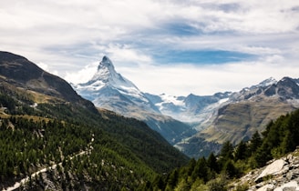 Snow covered Matterhorn mountain with trees Switzerland