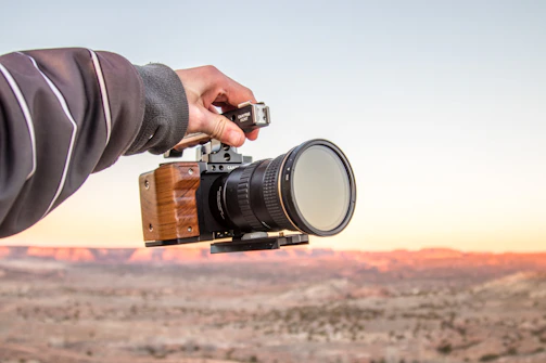 A scenic sunset backdrop seen through the lens of a professional camera.