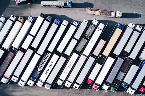 aerial photography of freight truck lot