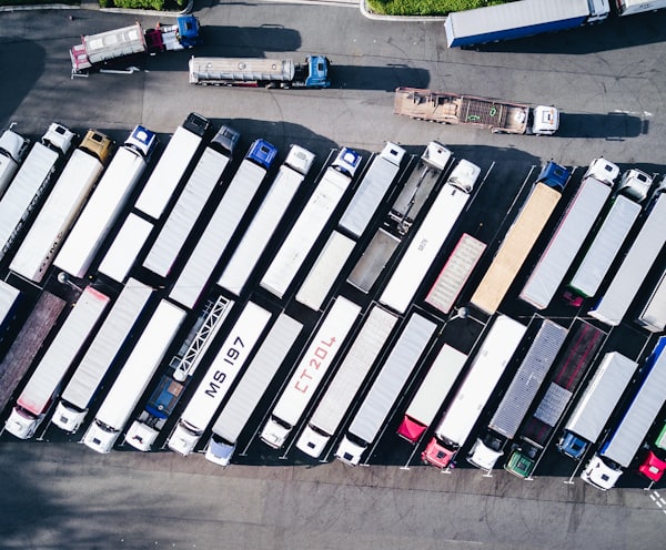 aerial photography of freight truck lot