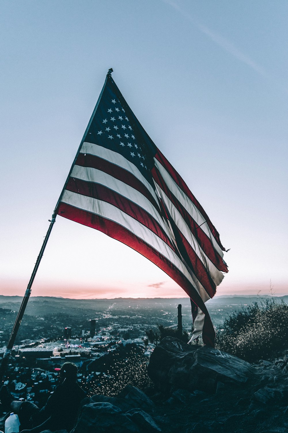 American flag on mountain