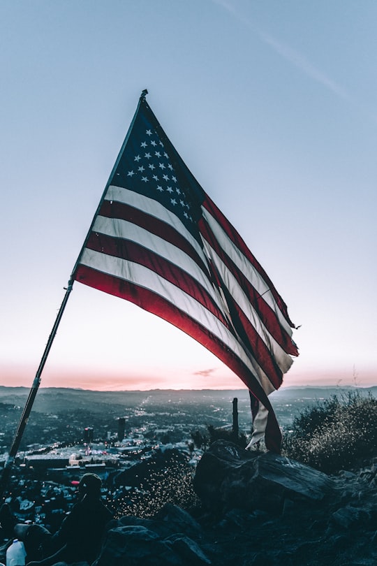 American flag on mountain in Los Angeles United States