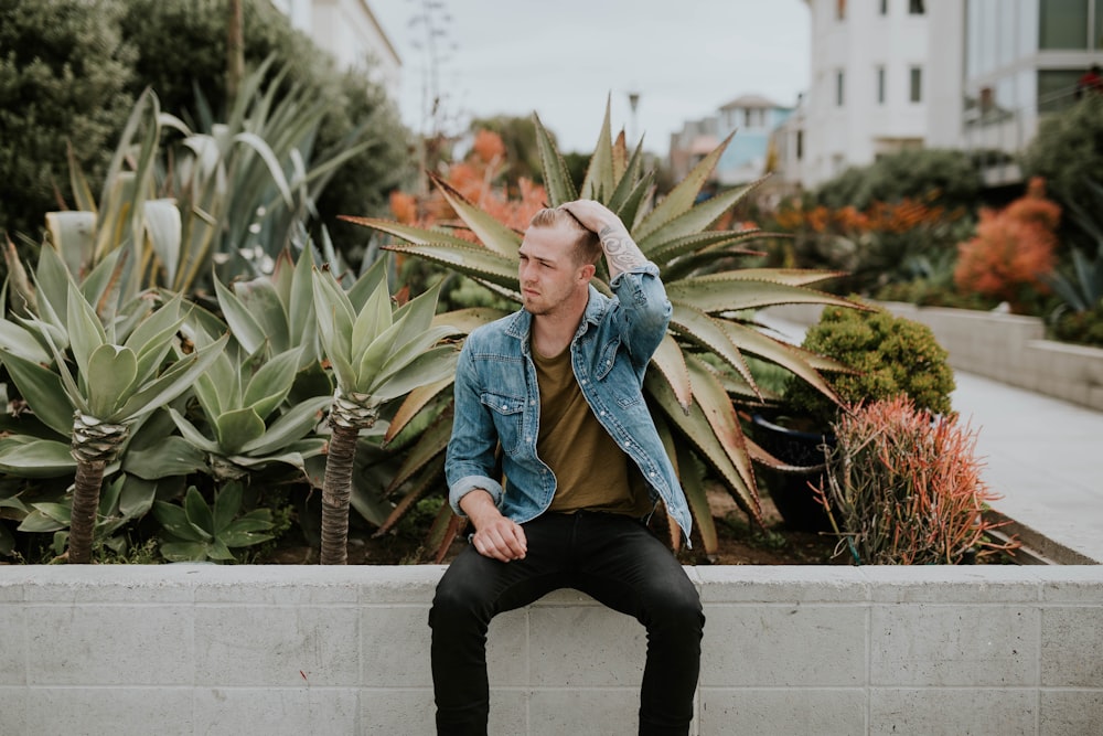 man sitting near plants