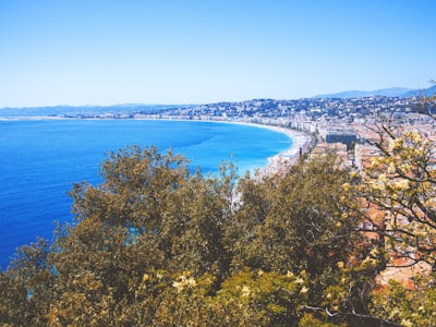 coastal area under blue sky nice teams background