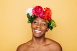 woman smiling wearing flower crown