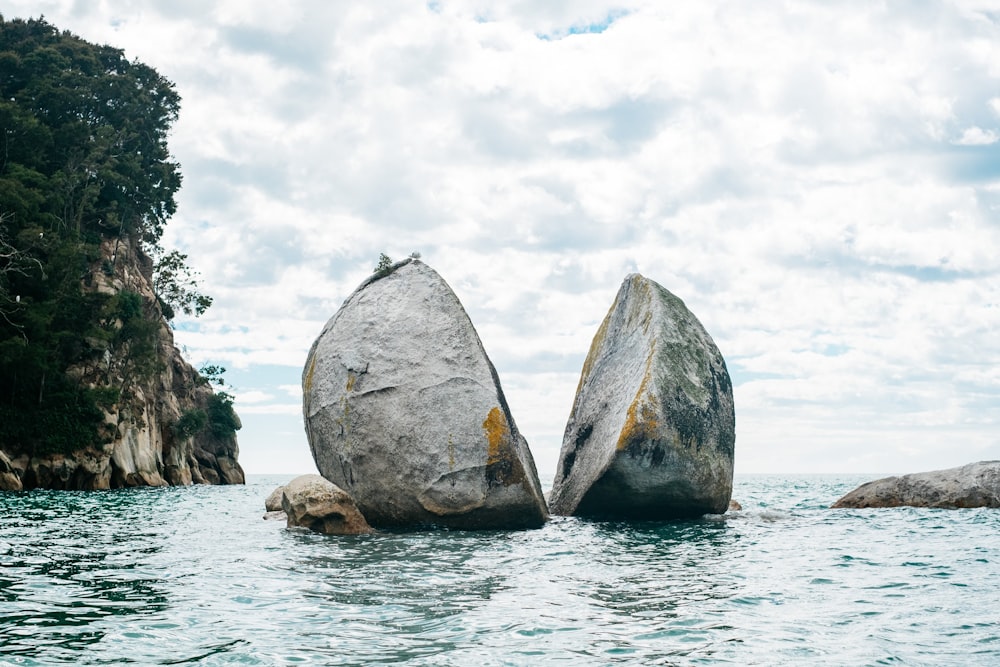 gray rock cut in half