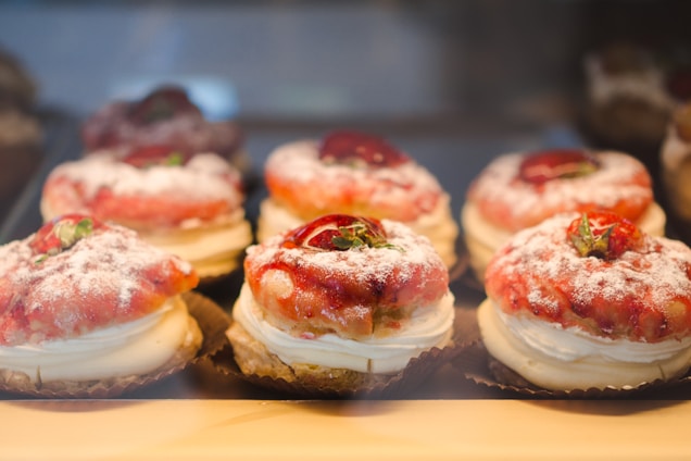 A beautifully arranged display of French-Mexican pastries.