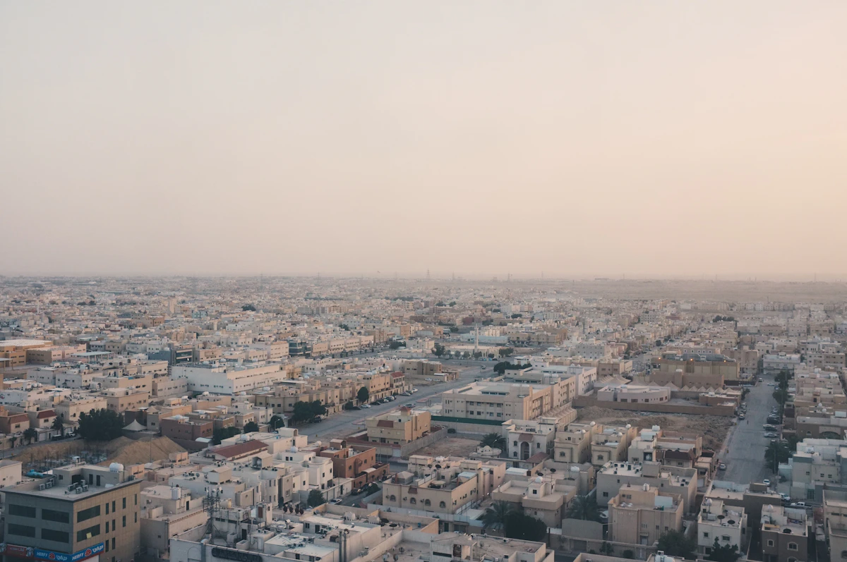 Riyadh skyline at night with the Kingdom Centre