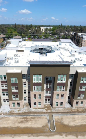 Aerial view of a residential building project in progress.