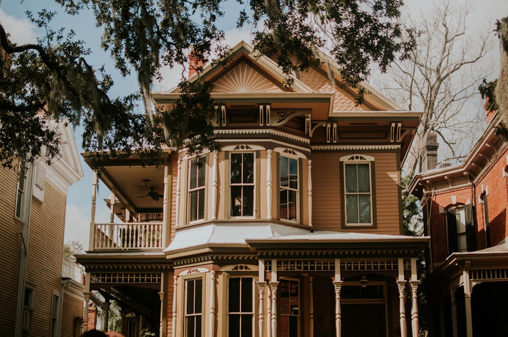 beige 2-story house