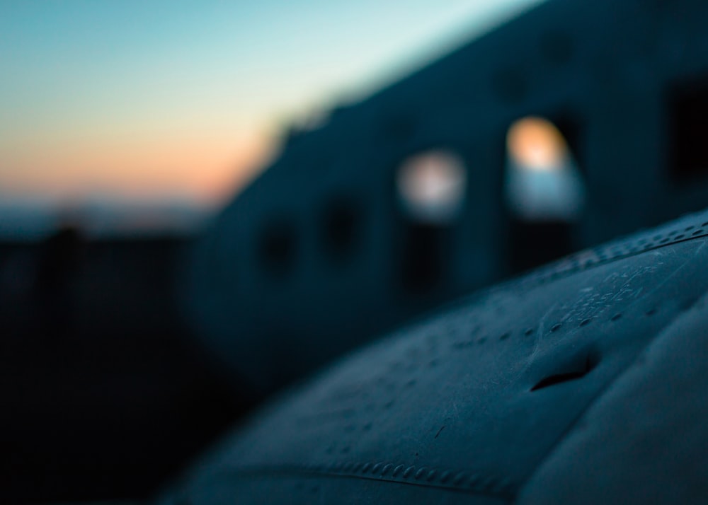 a close up view of the wing of a plane