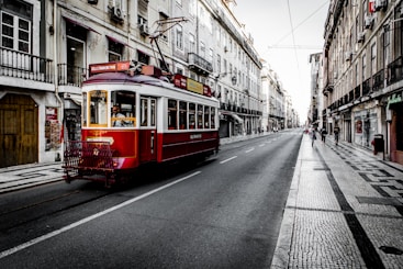 white and red vehicle on road