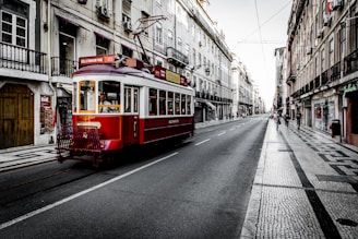 white and red vehicle on road