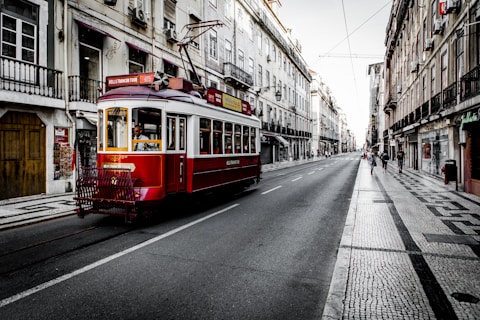 white and red vehicle on road