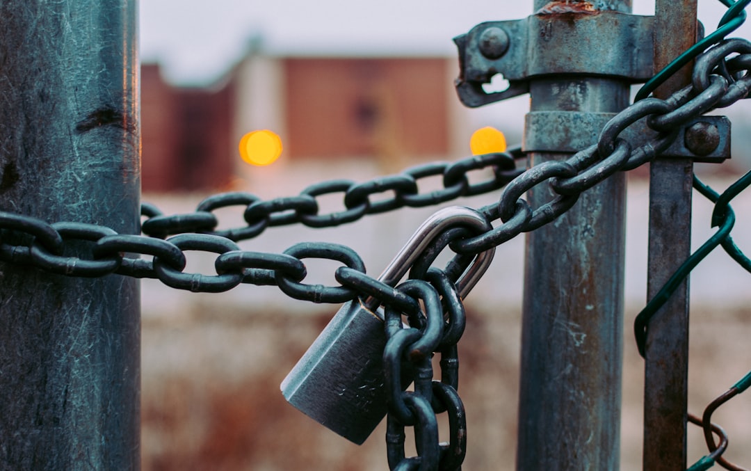 macro shot of stainless steel padlock