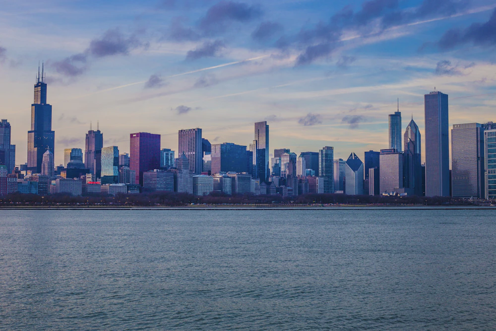 Chicago skyline across Lake Michigan