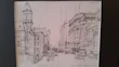 Detailed sketch of a cityscape in monochrome tones